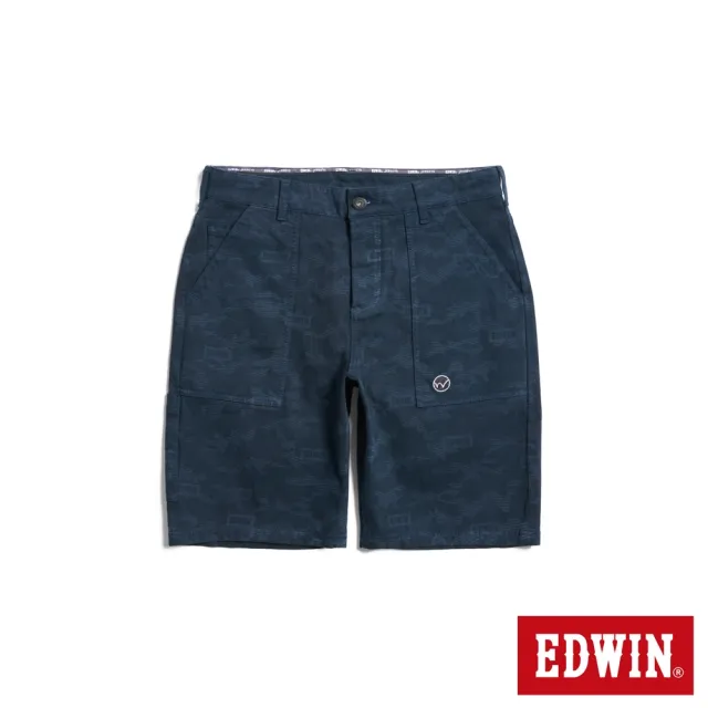 【EDWIN】男裝 冰河玉斜紋 迦績JERSEYS 迷彩工裝丹寧短褲(丈青色)