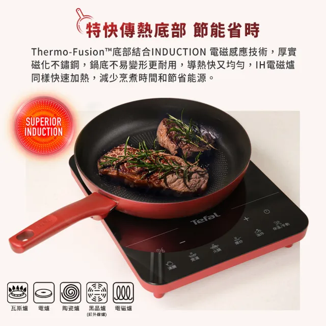 【Tefal 特福】法國製完美煮藝系列28CM不沾平底鍋+玻璃蓋(適用電磁爐)