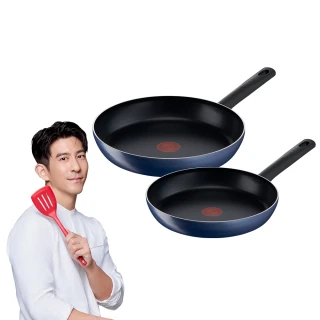 【Tefal 特福】MOMO獨家法國製優雅蔚藍系列不沾鍋平底鍋雙鍋組(24CM+28CM)