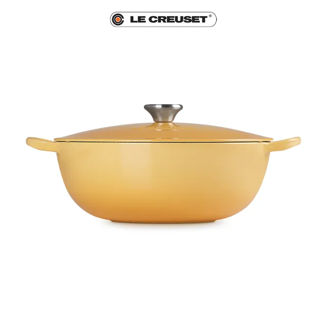 【Le Creuset】琺瑯鑄鐵鍋媽咪鍋26cm(蜂蜜黃-鋼頭-內鍋黑)
