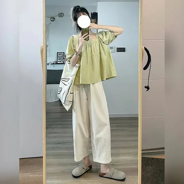 【巴黎精品】現貨+預購 短袖套裝兩件式褲裝(方領T恤休閒長褲女裝a1gd21)