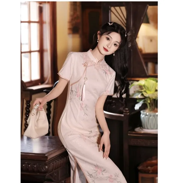 【巴黎精品】現貨+預購 女新中式旗袍連身裙改良旗袍A字裙長裙大碼洋裝休閒大尺碼女裝(收腰蕾絲a1gc9)