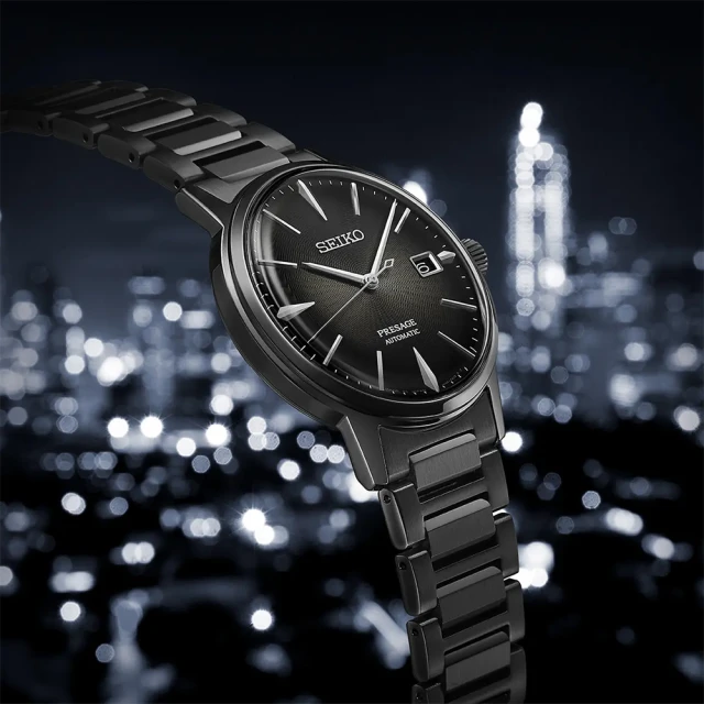 SEIKO 精工 Presage 黑天鵝絨調酒機械錶-39.5mm 送行動電源 開學(SRPJ15J1/4R35-05E0SD)