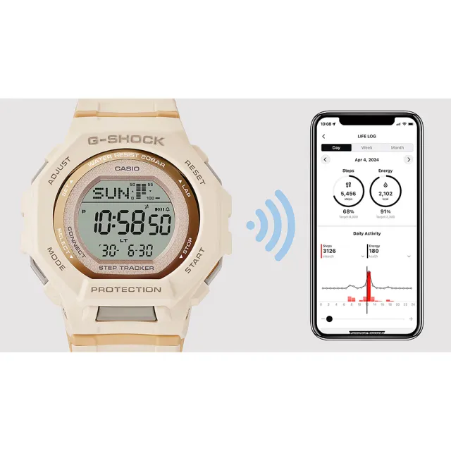 【CASIO 卡西歐】G-SHOCK 計步藍芽手錶 柔和色調女錶 送禮 禮物 推薦(GMD-B300-4)