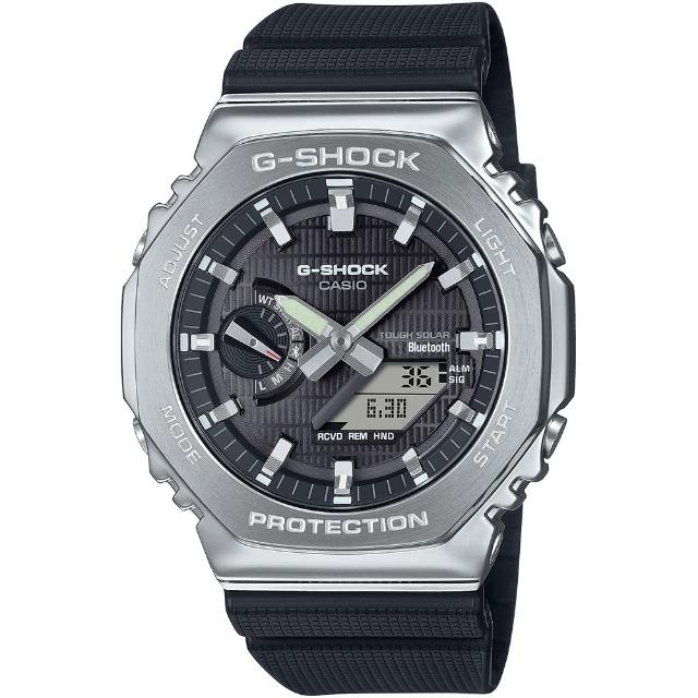 【CASIO 卡西歐】G-SHOCK 太陽能藍牙 金屬八角防護構造雙顯錶 母親節 送禮(GBM-2100-1A)