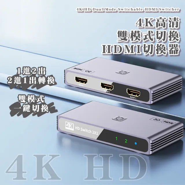 【科技達人】4K高清 雙模式切換HDMI切換器(2進1出 1進2出 電競 switch可 電腦 機上盒 投影機 切換分配器)