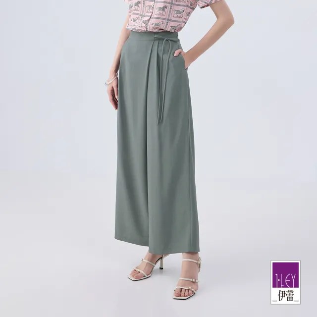 【ILEY 伊蕾】綁帶後鬆緊西裝寬褲(鐵灰色；M-XL；1242026728)（其他規格）