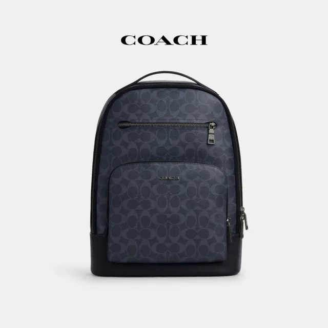 【COACH】蔻馳官方直營 ETHAN經典Logo丹寧布後背包-青銅色硬體/丹寧色/午夜海軍藍色(CU548)