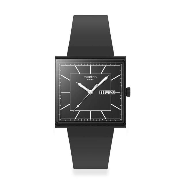 SWATCH Gent 原創系列手錶 WHAT IF BLACKAGAIN? 生物陶瓷 方形錶 純黑 男錶 女錶 手錶 瑞士錶 錶(41mm)