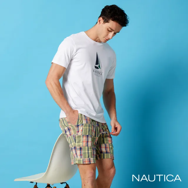 【NAUTICA】男裝 繽紛交錯格紋純棉短褲(綠色)