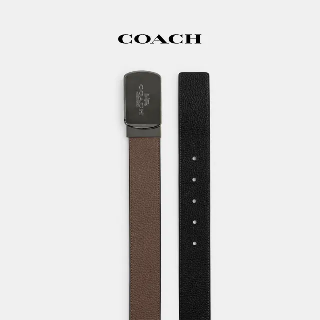 【COACH蔻馳官方直營】飾片扣可裁剪雙面皮帶38MM-深石藍色/黑色(CU211)