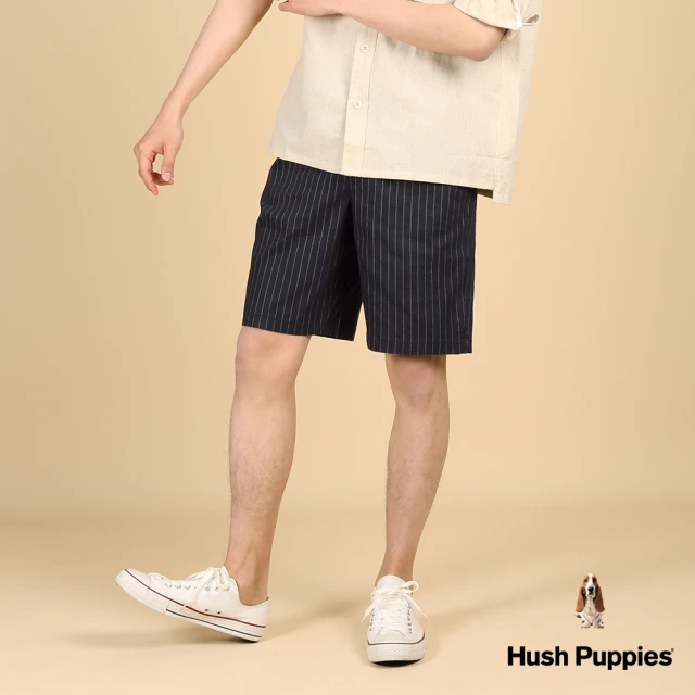 Hush Puppies 男裝 短褲 直條紋腰鬆緊彈力休閒短褲(丈青 / 43122104)