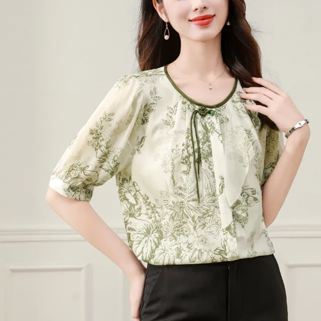 【ALLK 歐楷】新品上架 印花雪紡衫長上衣 圖片色(尺寸L-XXL/中大尺碼/涼爽/透氣)