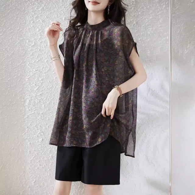 【ALLK 歐楷】新品 印花雪紡衫長上衣 圖片色(尺寸L-XXL/中大尺碼/涼爽/透氣)