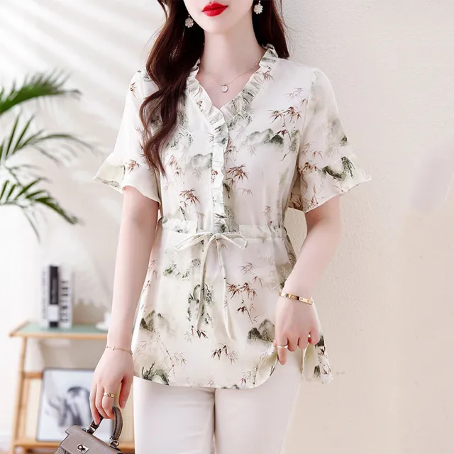 【ALLK 歐楷】新品 印花雪紡衫長上衣 2色(尺寸L-XXL/中大尺碼/涼爽/透氣)
