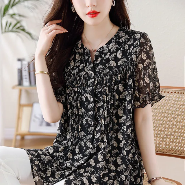 【ALLK 歐楷】新品上架 碎花雪紡衫長上衣 圖片色(尺寸L-XXL/中大尺碼/涼爽/透氣)
