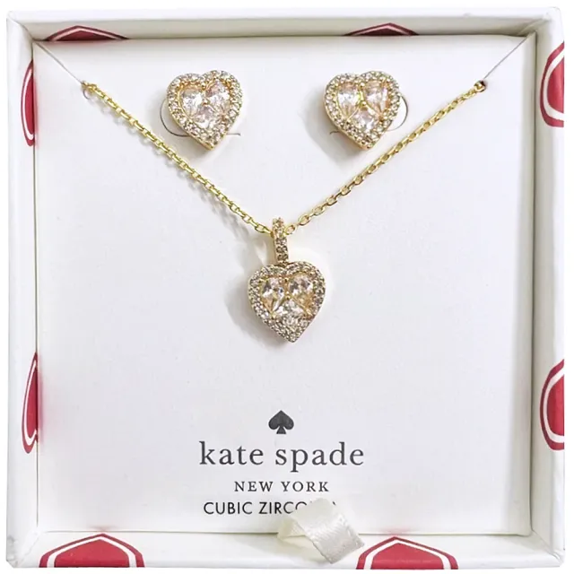 【KATE SPADE】Spell It Out愛心鋯石項鍊+耳環禮盒組