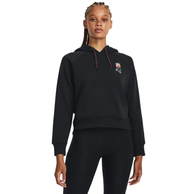 【UNDER ARMOUR】UA 女 HWT Terry Rose長袖帽T_1379834-001(黑色)