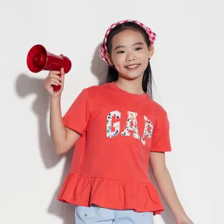 【GAP】女童裝 Logo純棉圓領短袖T恤-瑰紅色(465954)