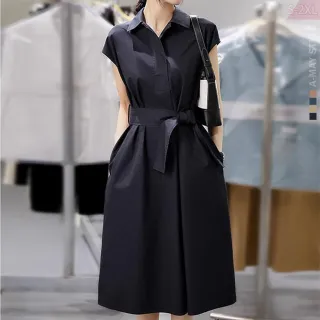 【艾美時尚】中大尺碼女裝 洋裝 法式輕熟感翻領無袖連身裙。S-2XL(4色.預購)