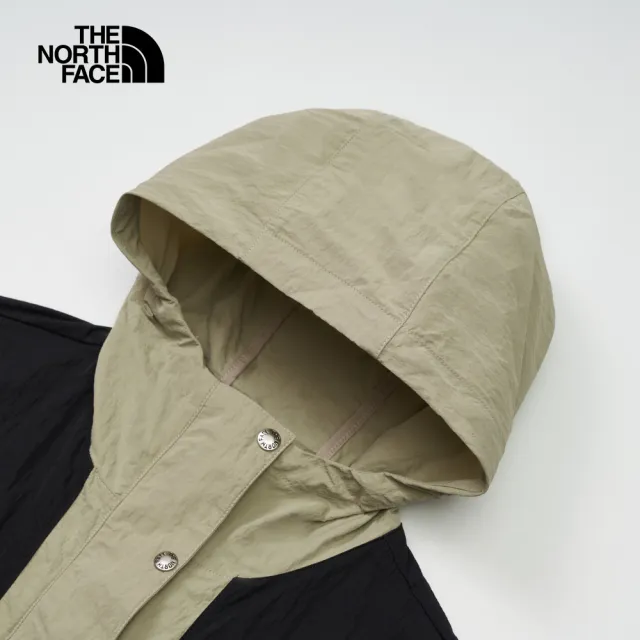 【The North Face 官方旗艦】北面女款灰黑拼接防風防潑水下擺抽繩連帽外套｜81RX5IF(薄外套/ 運動/風衣)