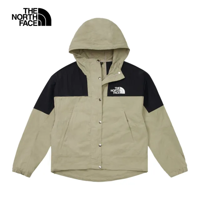 【The North Face 官方旗艦】北面女款灰黑拼接防風防潑水下擺抽繩連帽外套｜81RX5IF(薄外套/ 運動/風衣)