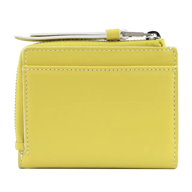 【TOD’S】TODS 簡約品牌T字LOGO烙印小牛皮對折扣式零錢短夾(檸檬黃)