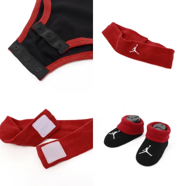 【NIKE 耐吉】包屁衣 Jordan Baby Bodysuits 3 Piece Set 黑紅 純棉 嬰兒 禮盒(JD2323025NB-001)