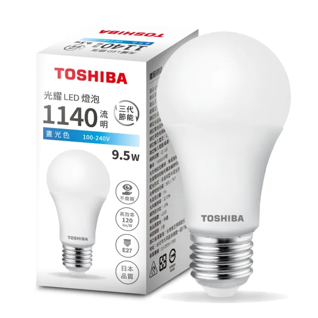 【TOSHIBA 東芝】買8送8 光耀 9.5W LED燈泡(白光/自然光/黃光)