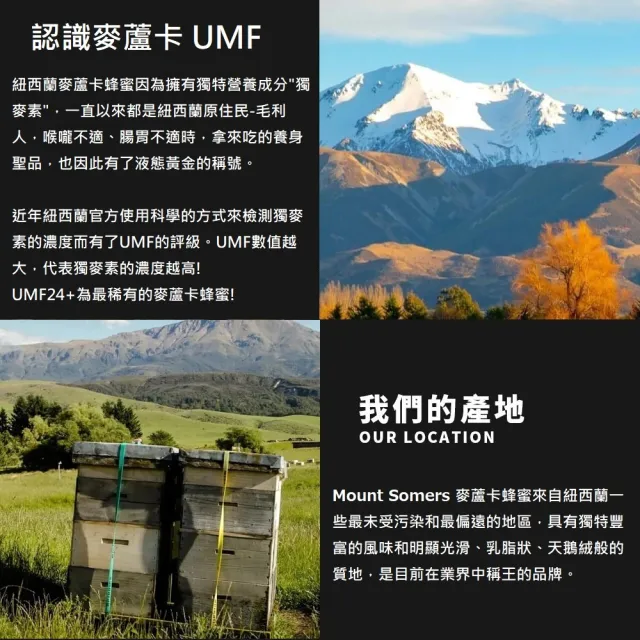 【Mount Somers】紐西蘭 麥蘆卡蜂蜜 UMF24+ / MGO1120+(250g/瓶)