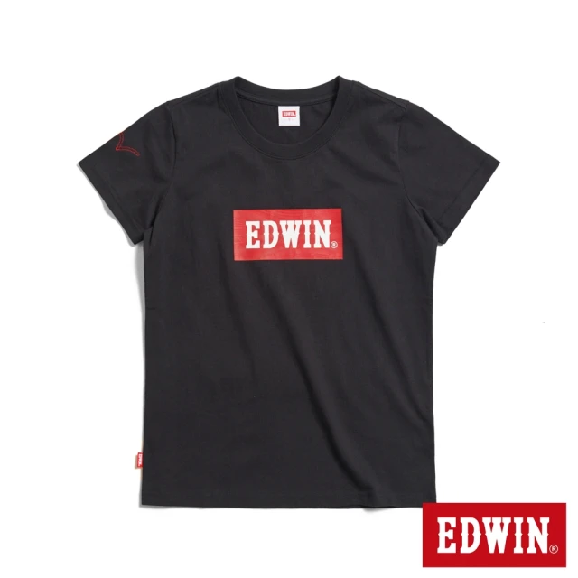 EDWIN 女裝 音樂紅印花短袖T恤(黑色)