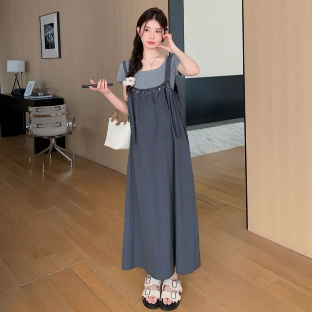 【漂亮小媽咪】夏日 背心長裙 無袖 可調節 吊帶裙 孕婦裝 背心裙 背心洋