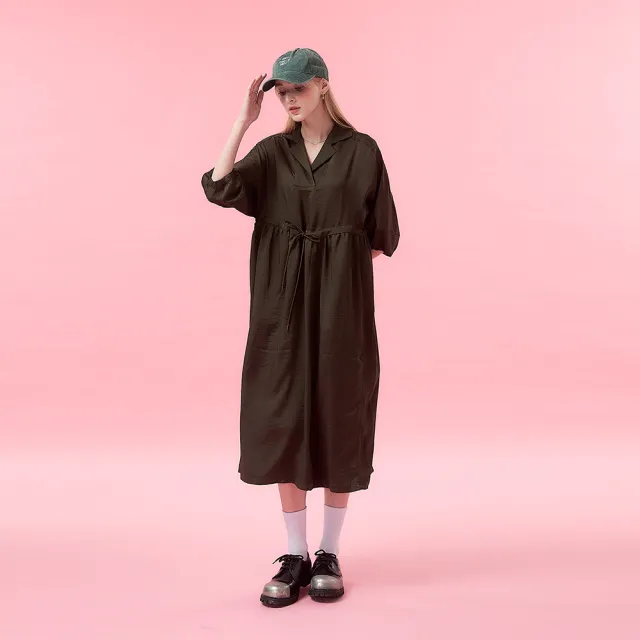 【ICHE 衣哲】Cop.Copine 法式簡約學院風抽繩造型七分袖長洋-兩色(綠)