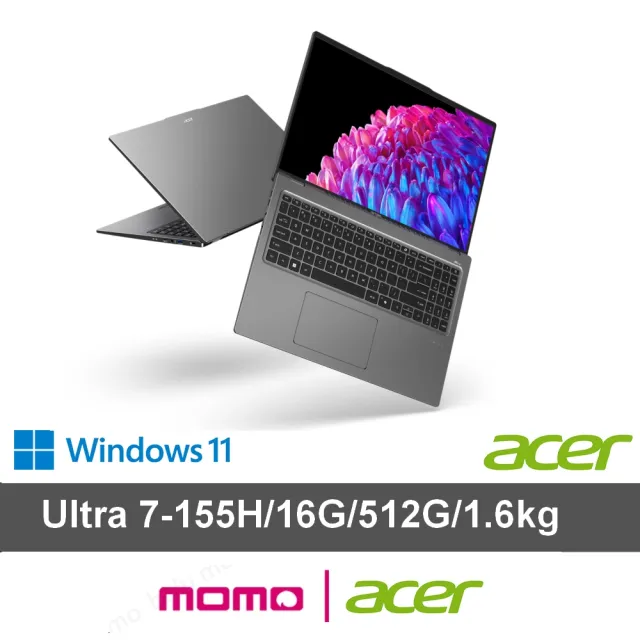 【Acer 宏碁】16吋Ultra 7輕薄AI筆電(Swift Go/SFG16-72-74VY/Ultra 7-155H/16G/512G/W11)