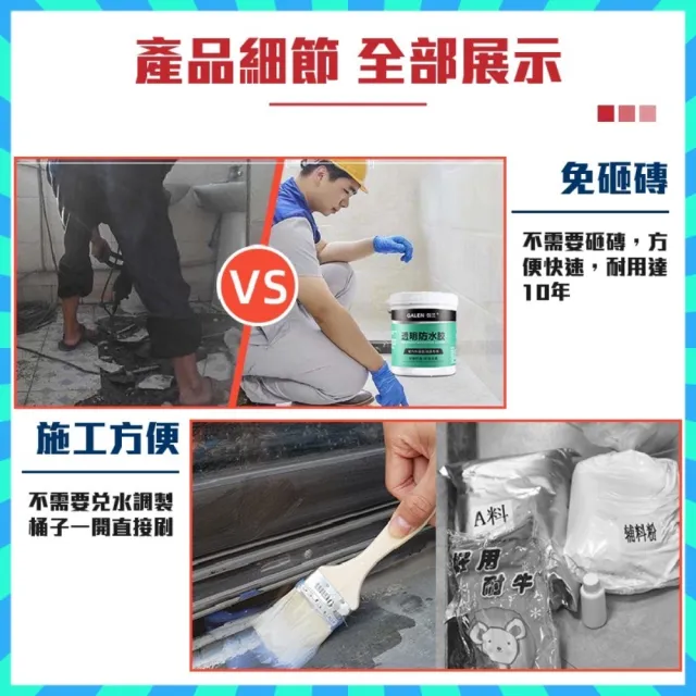 【生活達人】GALEN伽蘭強效透明防水膠 300g 贈刷子(防水 止漏 修補神器)