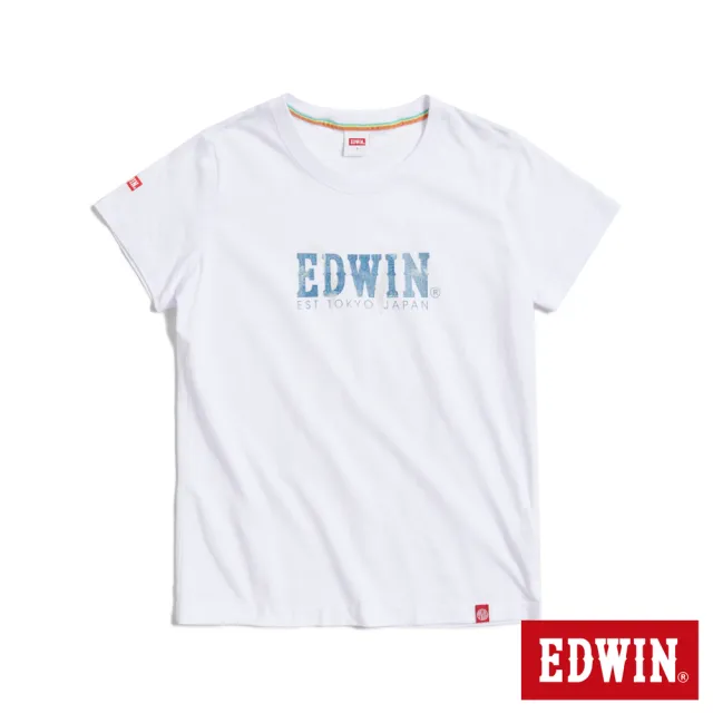 【EDWIN】女裝 丹寧感印花短袖T恤(白色)