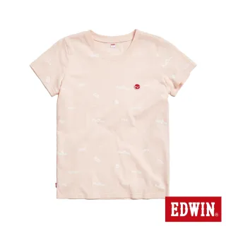 【EDWIN】女裝 Y2K 滿版印花布短袖T恤(淡粉紅)