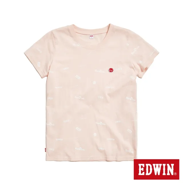 【EDWIN】女裝 Y2K 滿版印花布短袖T恤(淡粉紅)