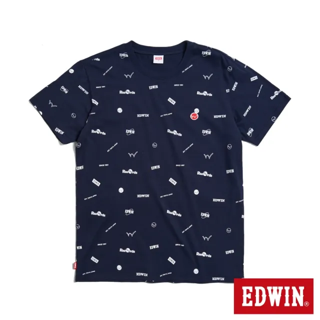 【EDWIN】男裝 Y2K 滿版印花布短袖T恤(丈青色)