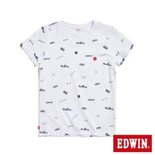【EDWIN】女裝 Y2K 滿版印花布短袖T恤(白色)