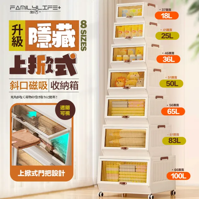 【FL 生活+】單入組-36公升上掀式可疊加斜口磁吸收納箱(疊加穩固/磁吸門框/儲物防掉落/收納箱/A-334)