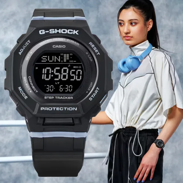 【CASIO 卡西歐】G-SHOCK WOMEN 智慧藍芽 計步器 自然色調運動錶-黑(GMD-B300-1)