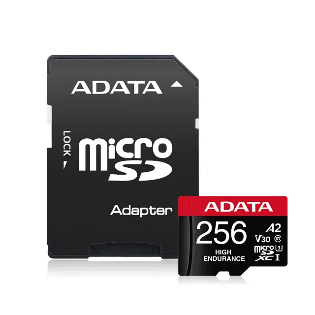 二入組【ADATA 威剛】High Endurance  microSDXC UHS-I U3 A2 V30 256G 高耐用記憶卡(附轉卡)