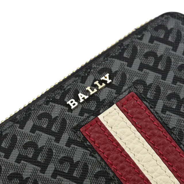 【BALLY】經典B字印花紅白紅條紋信用卡名片零錢包短夾(灰)