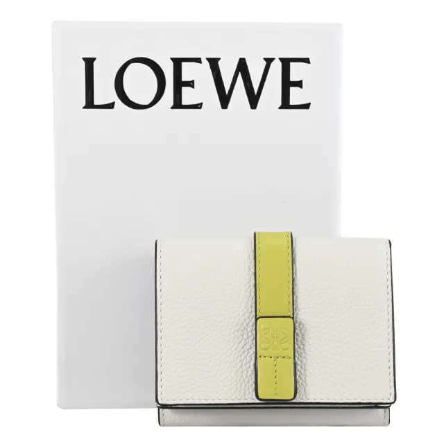 【LOEWE 羅威】經典烙印LOGO撞色小牛皮三折扣式雙面零錢短夾(白/藍內裡)