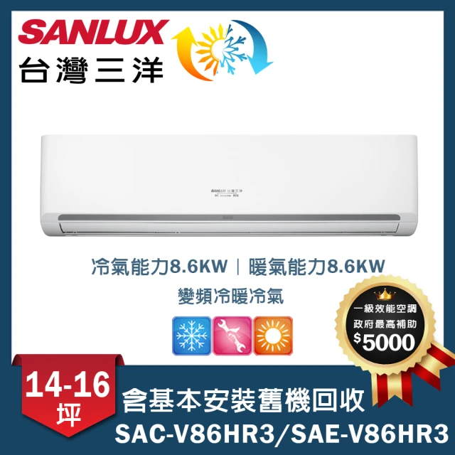 SANLUX 台灣三洋 14-16坪變頻一對一經典型SAC-V86HR3/SAE-V86HR3