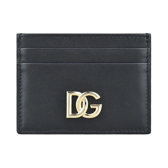 DOLCE&GABBANA 杜嘉班納 D&G DOLCE & GABBANA經典LOGO牛皮4卡卡夾(黑x金)