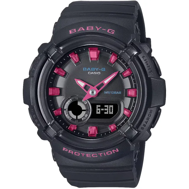【CASIO 卡西歐】BABY-G 舞池霓虹燈雙顯手錶-黑x粉 送禮 禮物 推薦(BGA-280DN-1A)