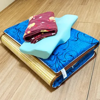 【米夢家居】涼爽桂竹澎柔透氣棉床墊+蝶型灌模涼感中低記憶枕+保暖搖粒絨冷氣毯(台灣製造-外宿必備三件組)