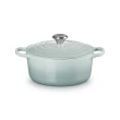 【Le Creuset】典藏圓鐵鍋 24cm(海洋之花-鋼頭-內鍋白)